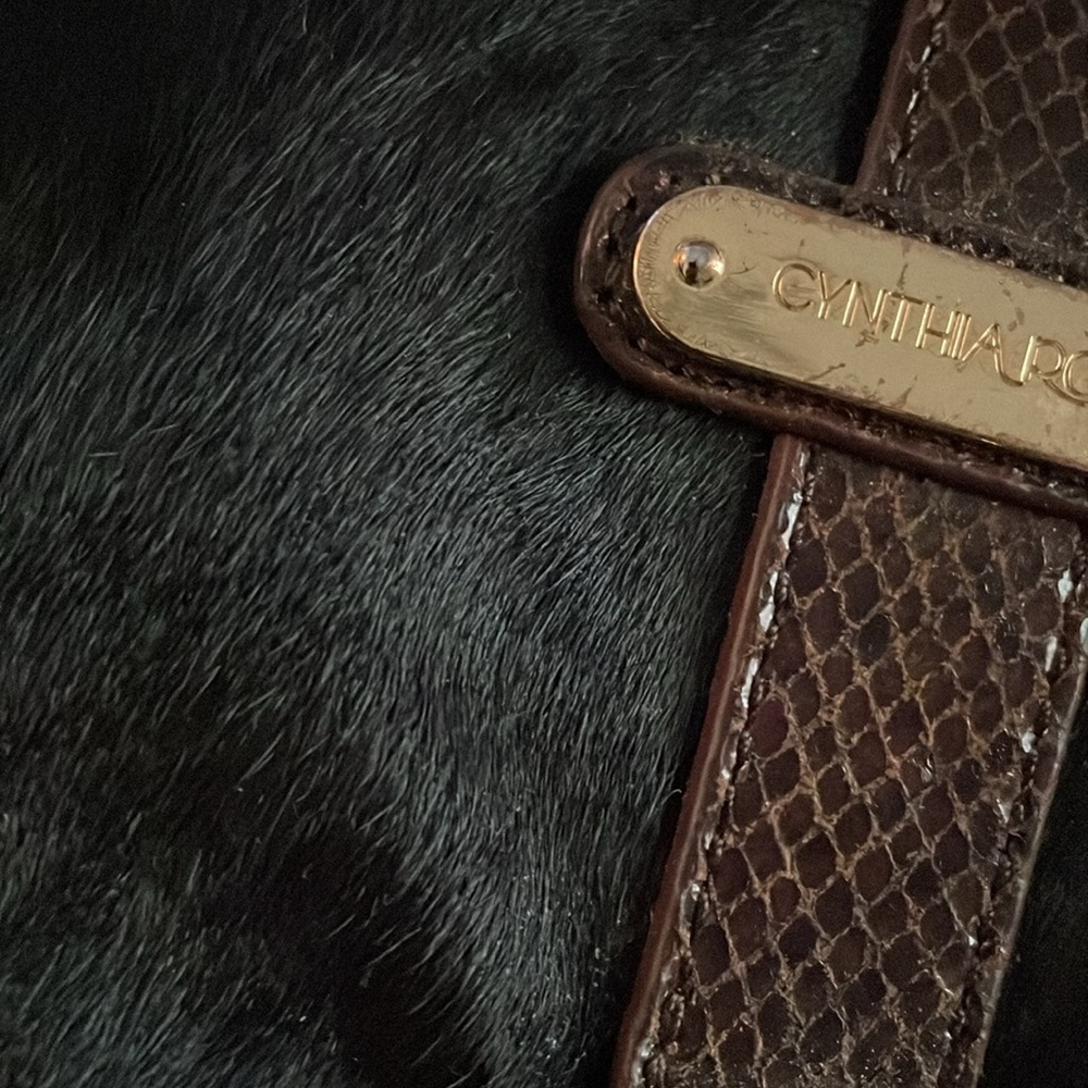 Cynthia Rowley Shoulder Bag Backpack Black Brown Textured Animal Hide Boho - Picture 13 of 14